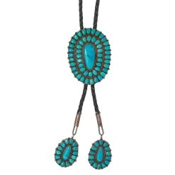 VINTAGE PETIT POINT TURQUOISE BOLO TIE